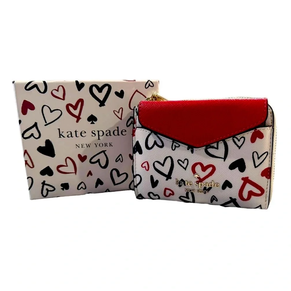 Kate Spade Staci Scribble Heart Boxed Wallet Card Set NWT!